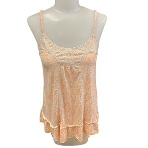 Mudd Y2K Women Peach Floral Lace Trim Cami Tank Top Baby Doll Size Small